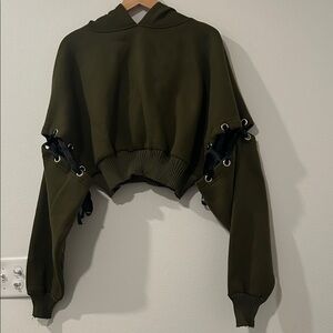 Dolls Kill Olive Green Lace-Up Hoodie